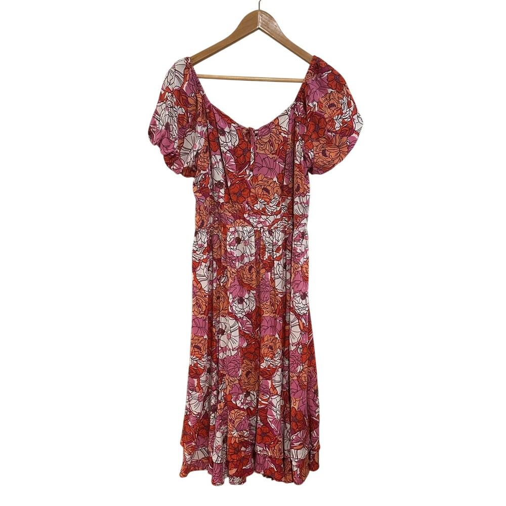 Japna XL Floral pink orange Sundress Midi with sleeves